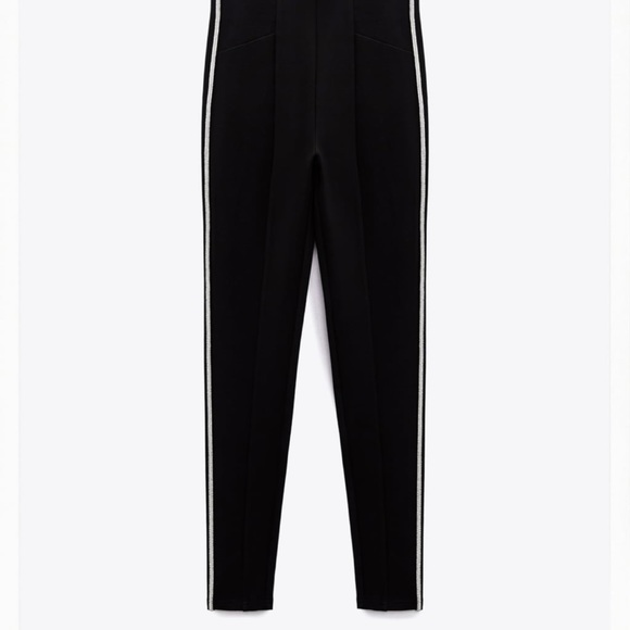 NWT Zara Stretch Leggings - Black - Rhinestone Side Edging - Inseam 27 - Picture 2 of 10